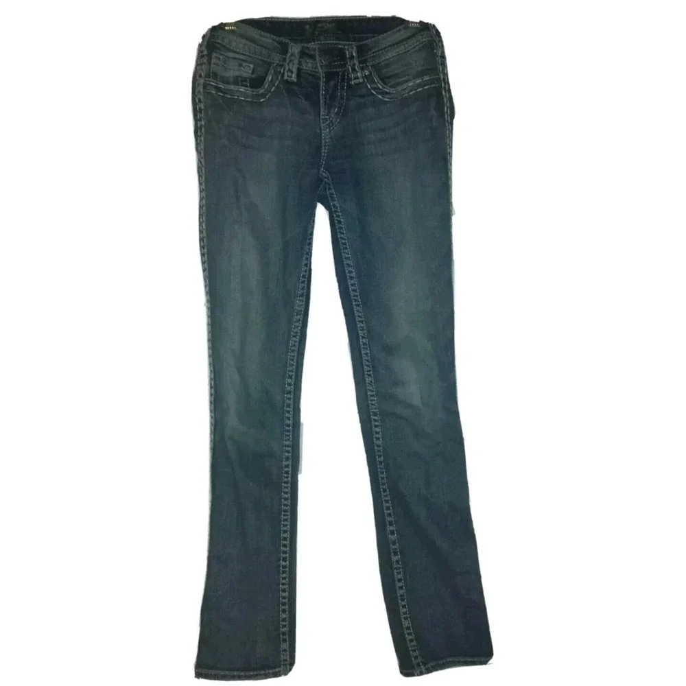 Silver Aiko Jeans Denim Women's Embellished Pockets Size 26